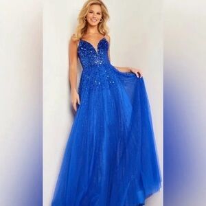 Jovani 08408 Spaghetti Straps Embellished Ballgown Royal Blue Size 8 NWOT